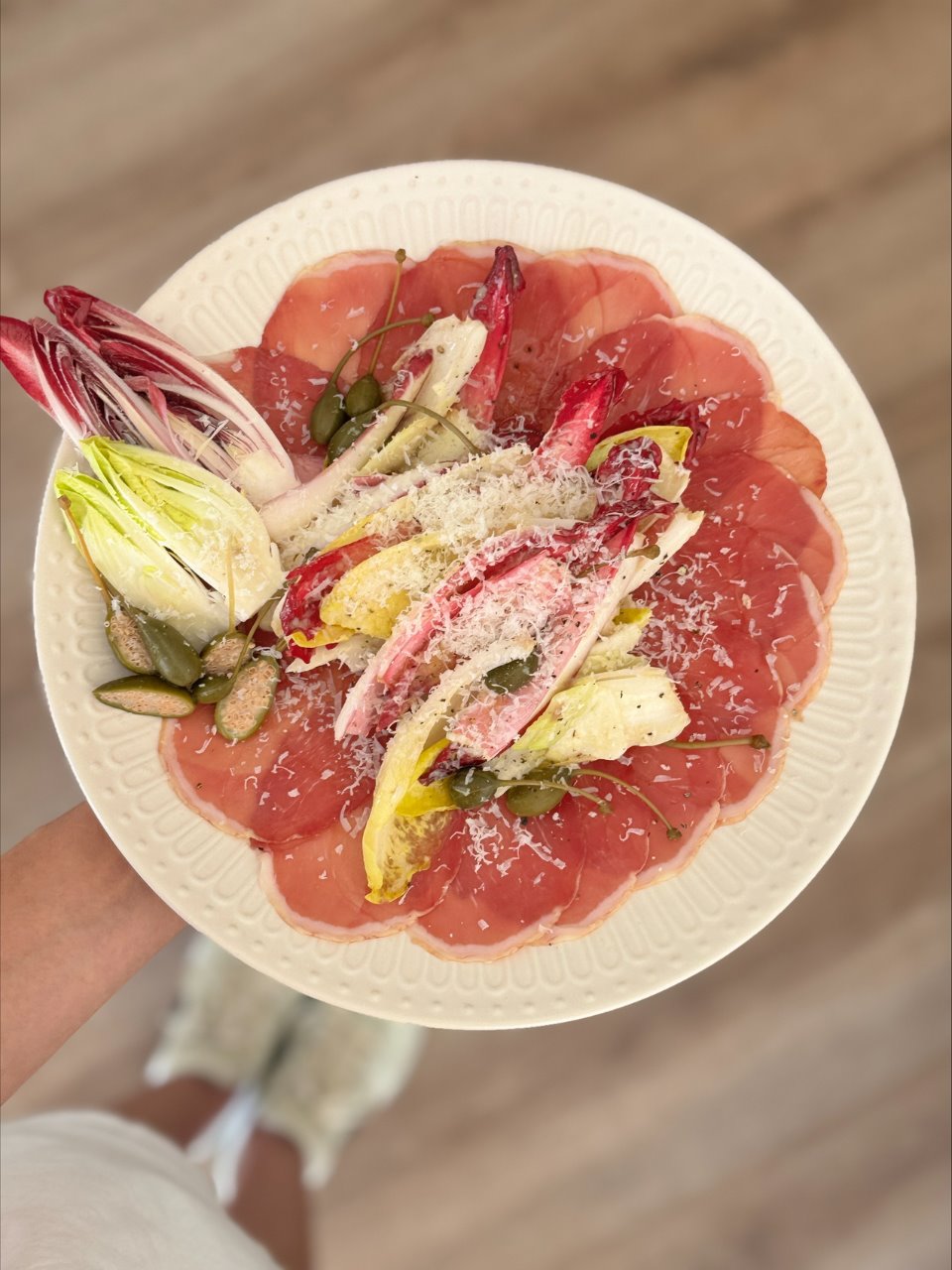 Witlof Salad with Coppa, Anchovies, Caperberries & Pecorino